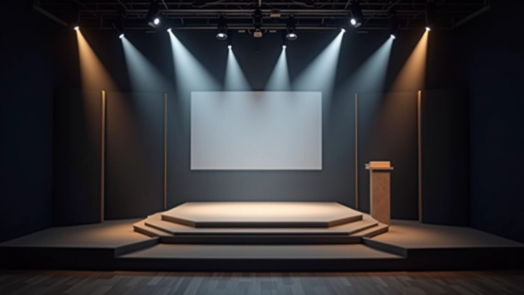 Moderne trainingsruimte met podium en professionele opstellingen voor presentatieoefening